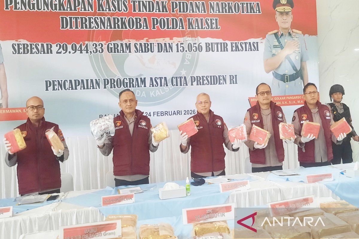 South Kalimantan Police Uncover Smuggling of 30 kg of Methamphetamine and 15,056 Ecstasy Pills