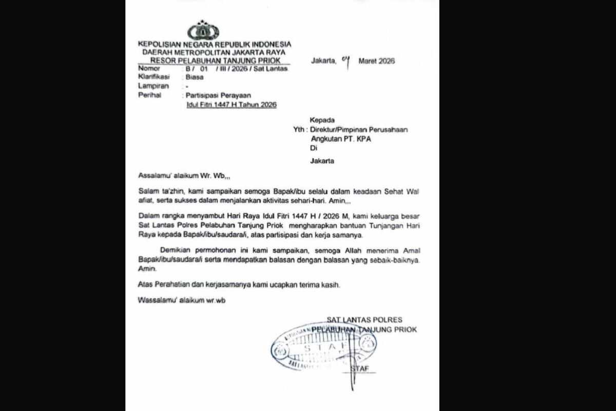 Police probe THR request letter allegedly bearing the name of the Tanjung Priok Port Police