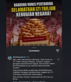 Febri Diansyah Corrects Misleading Narrative on Rp171 Trillion State Loss in Pertamina Case