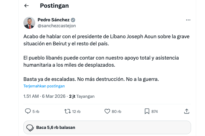 Spain's Prime Minister backs Lebanon in its fight against Israel