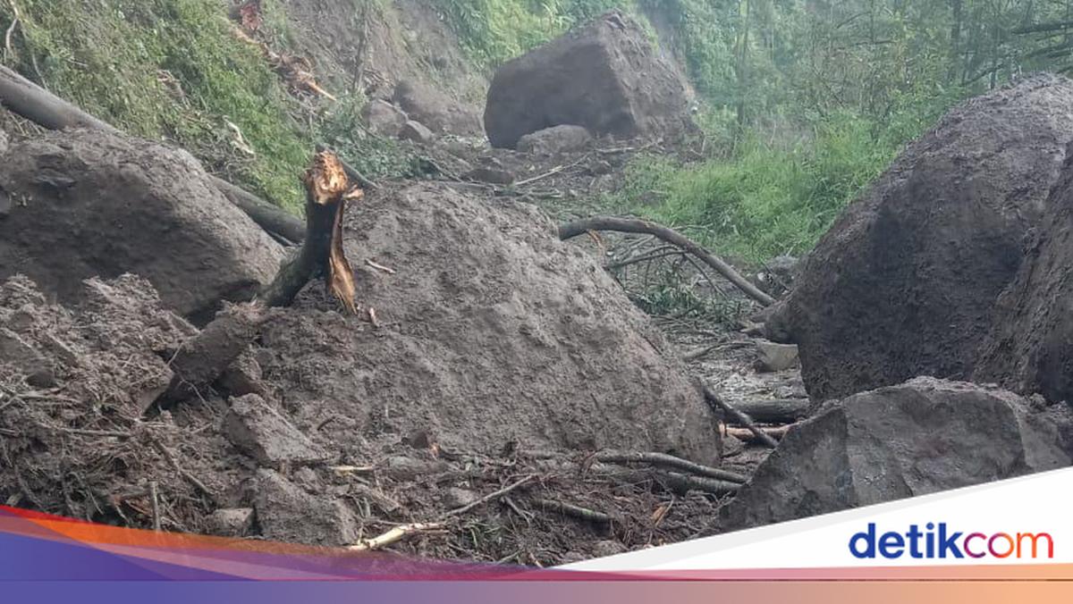 Hill Landslide in Jepara Blocks Road with Large Boulders