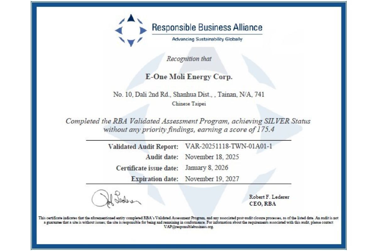 Molicel Achieves "Silver" Status from RBA, Sets New Standard in Ethical Battery Production