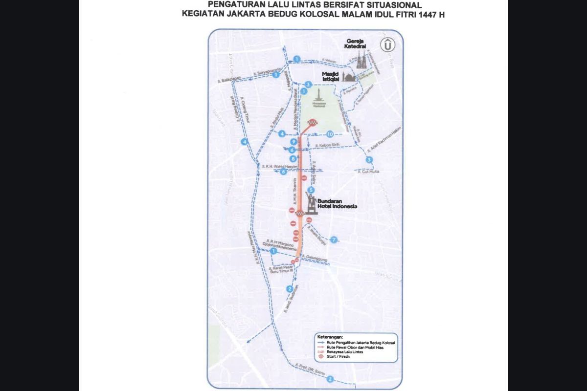 Traffic Diversions for "Jakarta Bedug Kolosal" on the Night of Takbiran