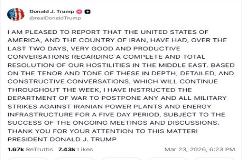 Iranian Official: US Manipulating Peace to Calm Financial Markets and Oil Prices