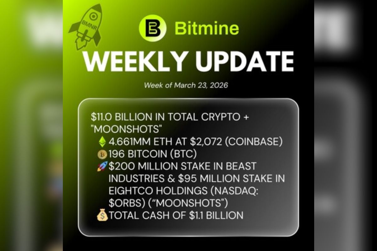 Bitmine Immersion Announces Ownership of 4.661 Million ETH Tokens and Total Crypto and Cash Holdings of $11 Billion
