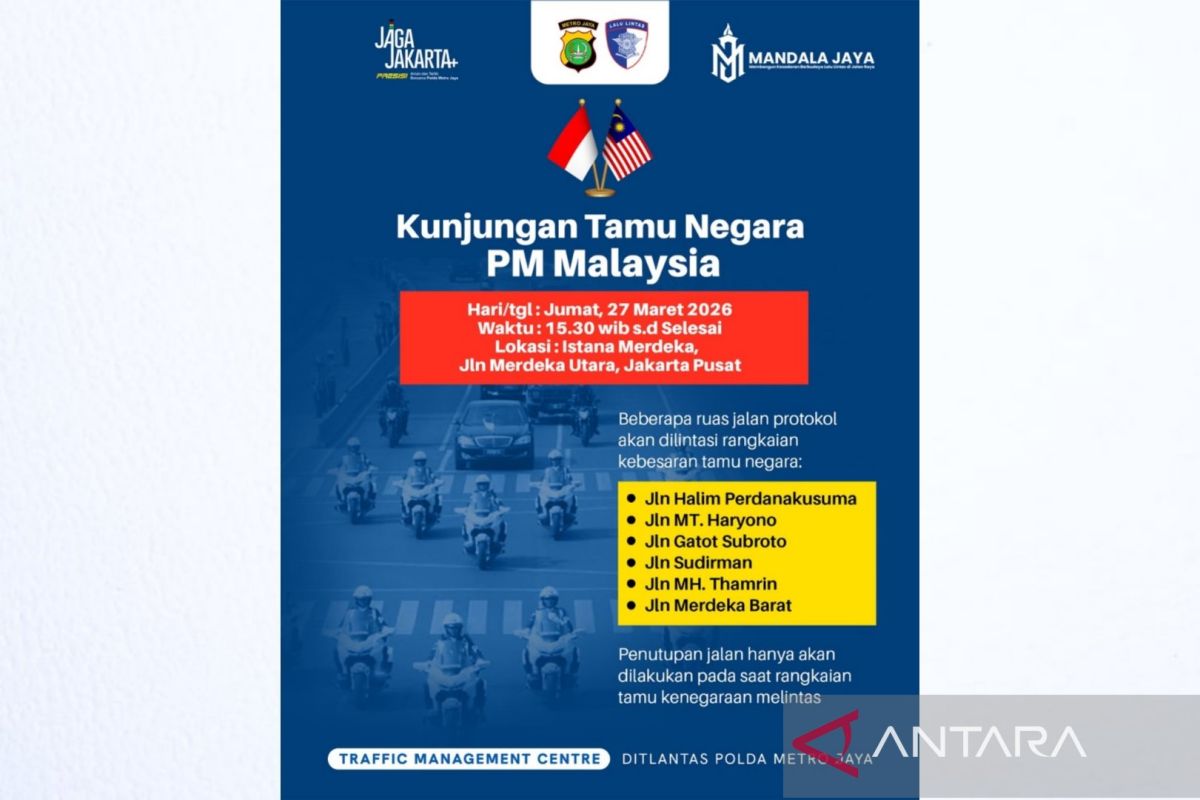 Police Implement Traffic Diversions for Arrival of Malaysian Prime Minister