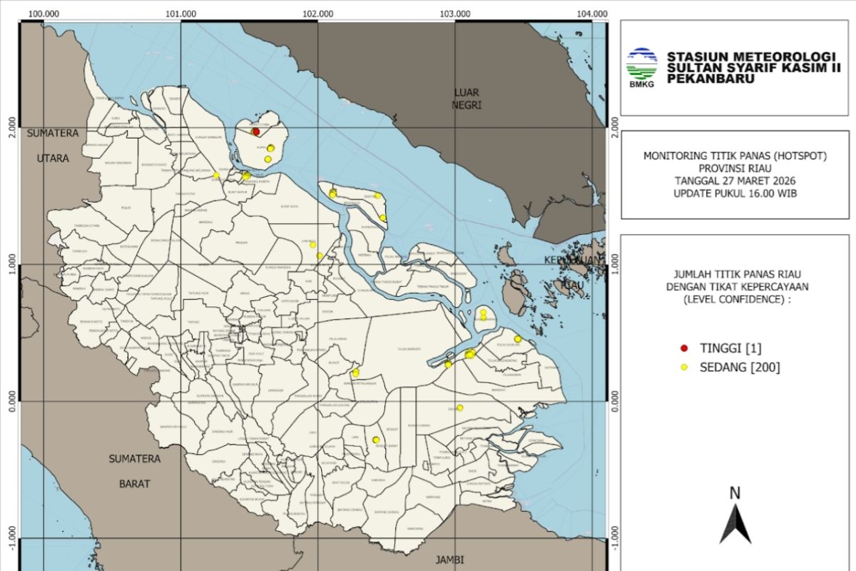 BMKG Detects 201 Hotspots in Riau Province