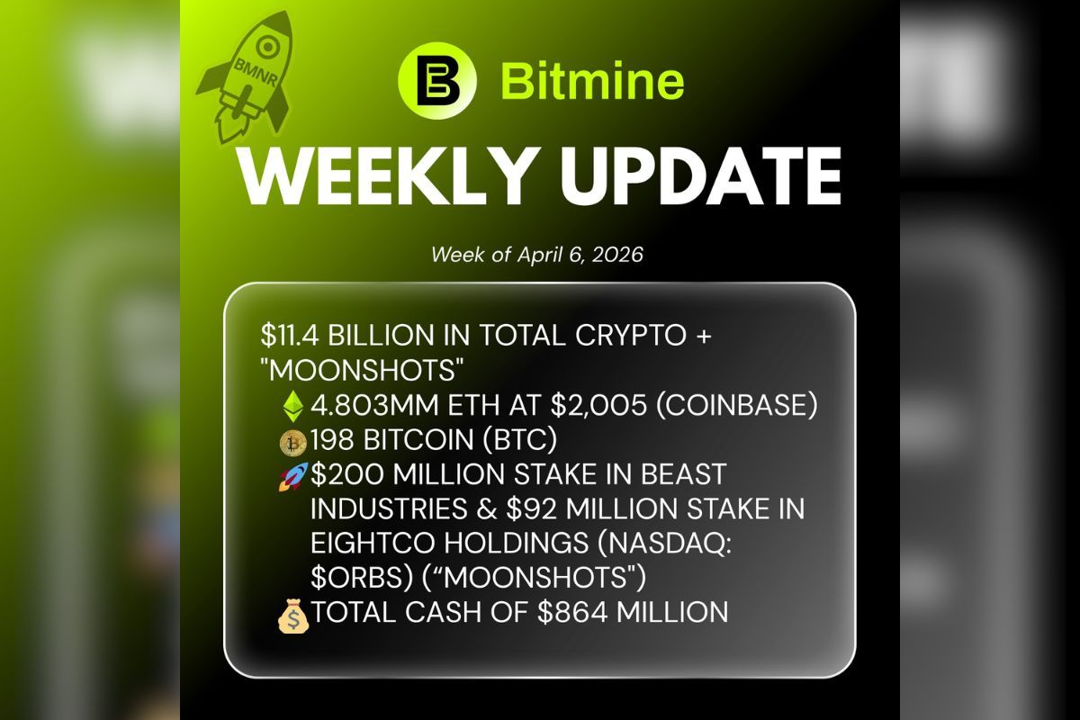 Bitmine Immersion Announces ETH Holdings Reach 4.803 Million Tokens and Total Crypto and Cash Holdings of $11.4 Billion