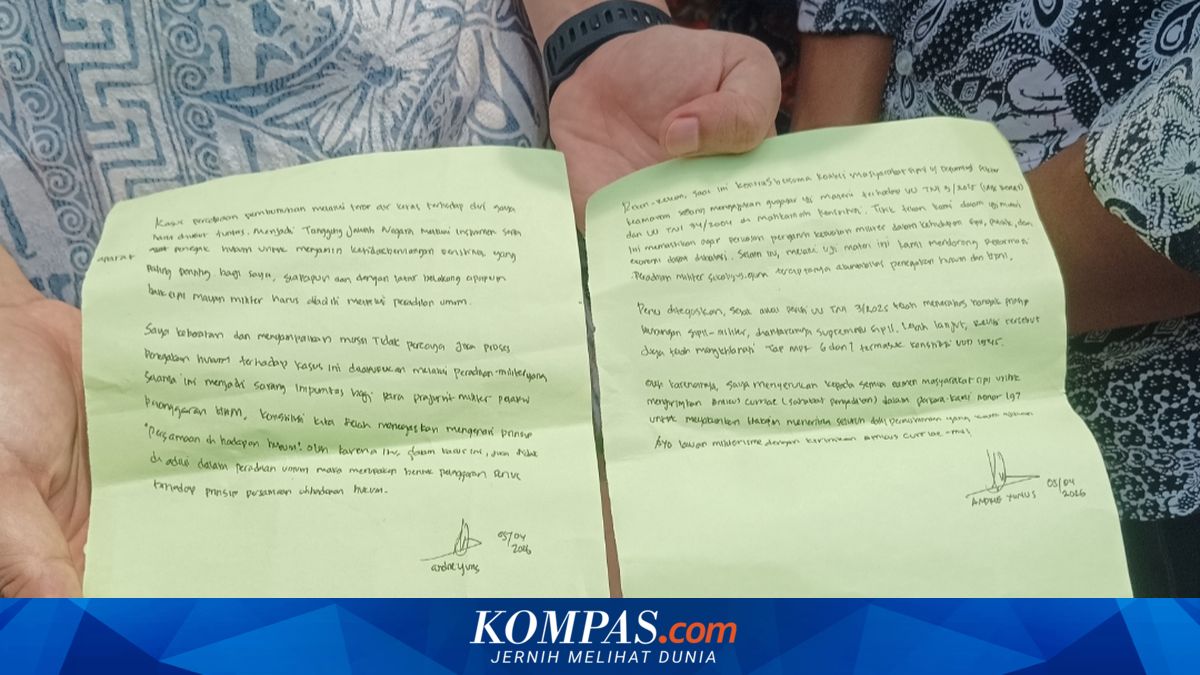 Content of Andrie Yunus's Letter: Rejecting Military Court in the Acid Attack Case