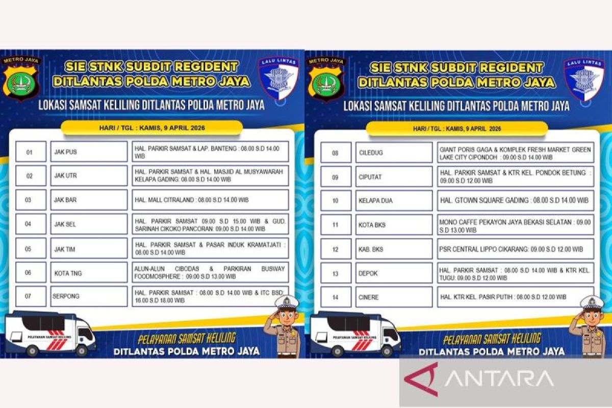 Mobile Samsat Services Available in 14 Jadetabek Areas on Thursday