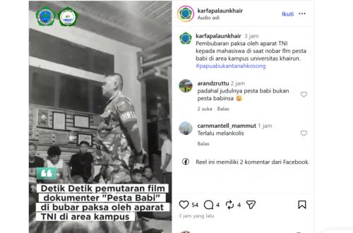 Contrasting Pigai's Stance, TNI Member Reportedly Disrupts Screening of 'Pesta Babi' Film at Unkhair Campus