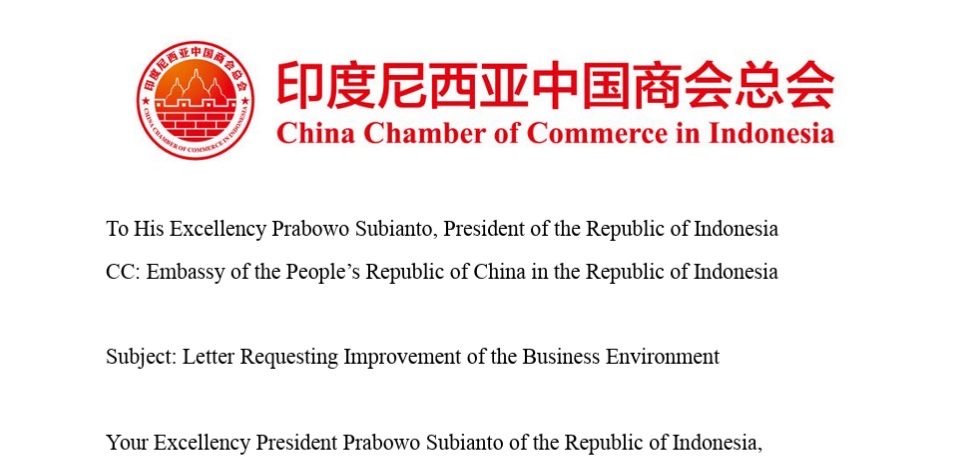 Chinese Businesspeople Write to Prabowo, Requesting Improvements in Business Climate and Law Enforcement in Indonesia