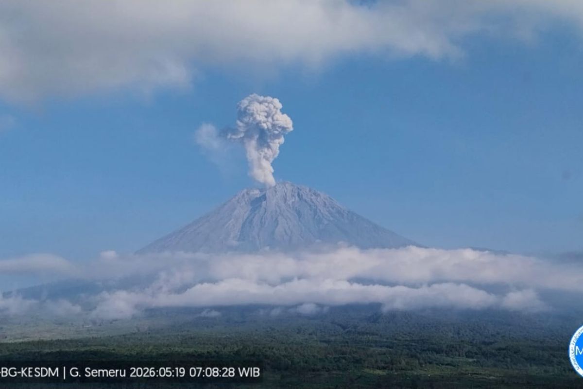 Mount Semeru erupts three times with ash plumes up to 1 kilometre