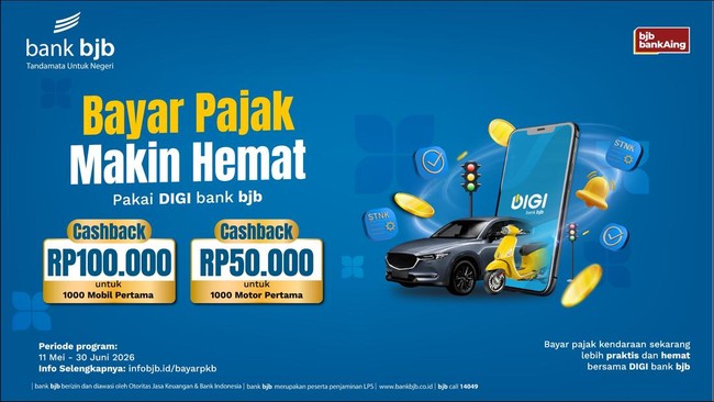 Pay Vehicle Tax via DIGI bank bjb, Cashback Up to Rp100,000