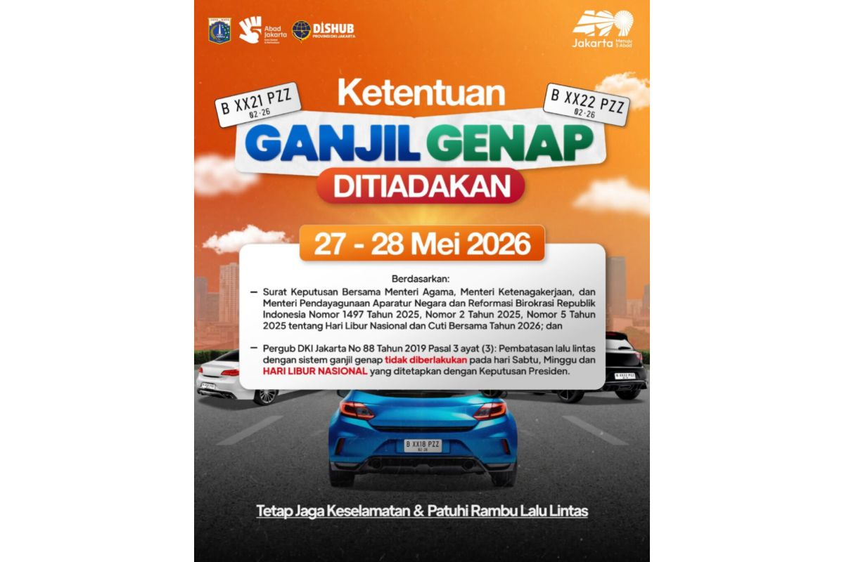 DKI Jakarta suspends odd-even traffic rule on 27-28 May 2026