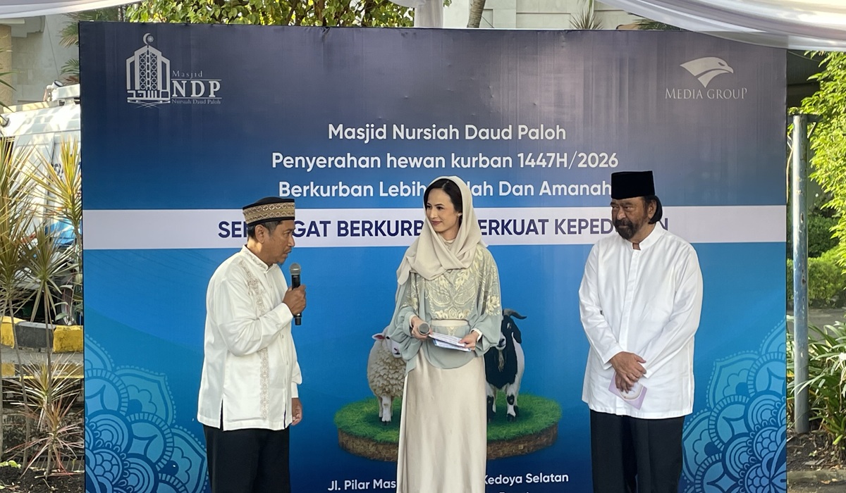 Surya Paloh donates 1-ton Limousin cow to Nursiah Daud Paloh Mosque