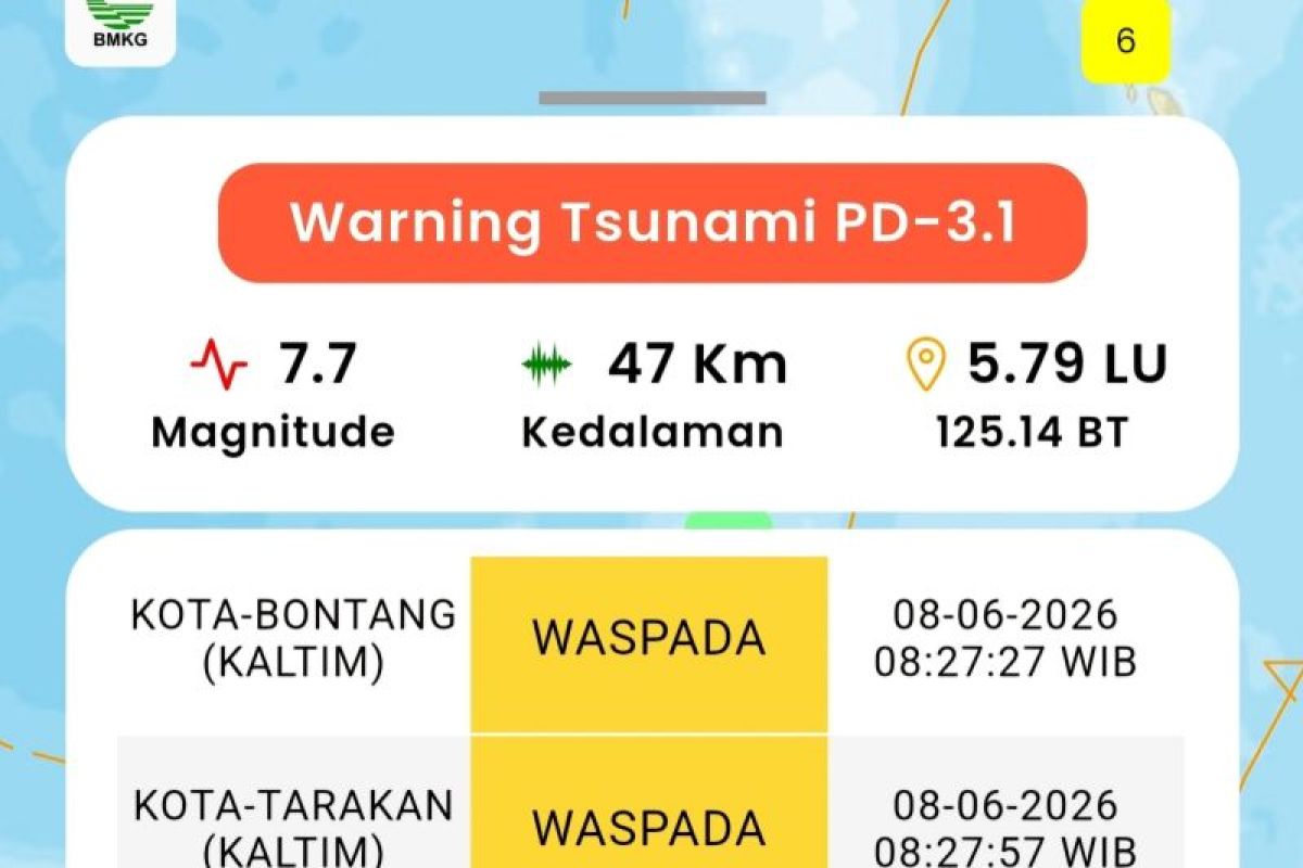 Tarakan City placed on alert status following magnitude 7.7 earthquake
