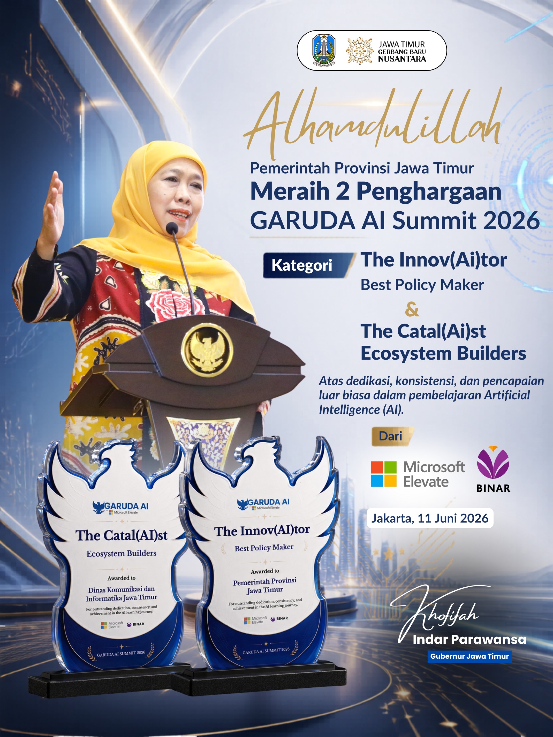 East Java Provincial Government Wins 2 Awards at Garuda AI Impact Summit 2026