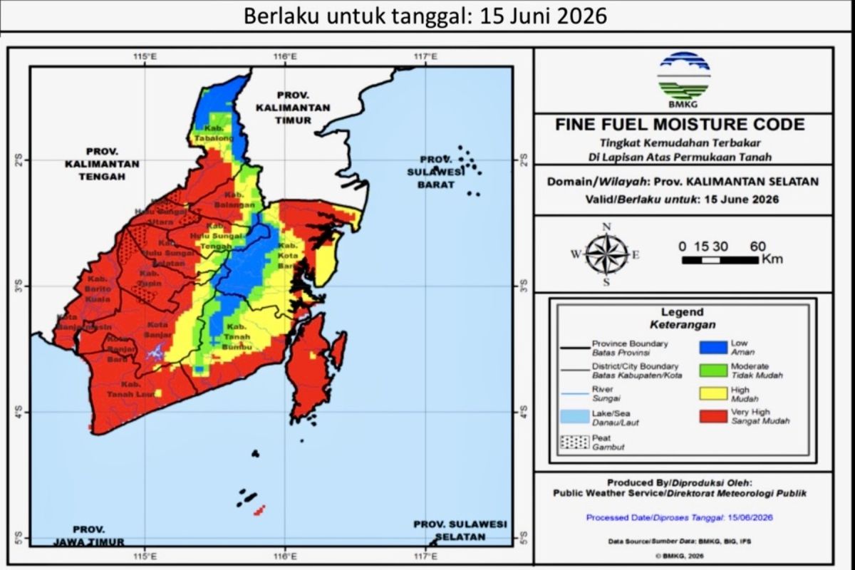 BMKG: South Kalimantan Dominated by Red Zone for Forest and Land Fires on Monday