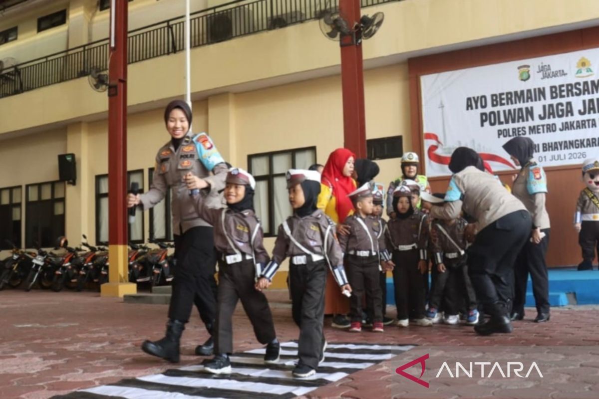 Polwan Jaga Jakarta Introduces Police Duties to Kindergarten Students in Central Jakarta