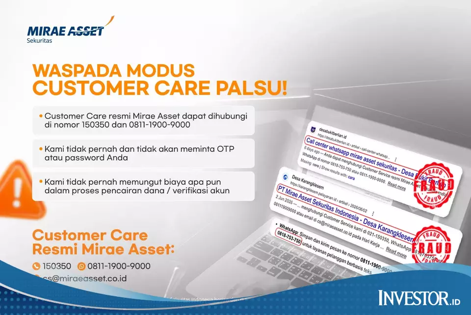 Waspadai Customer Service Palsu, Mirae Asset Ingatkan Investor Verifikasi Kanal Resmi