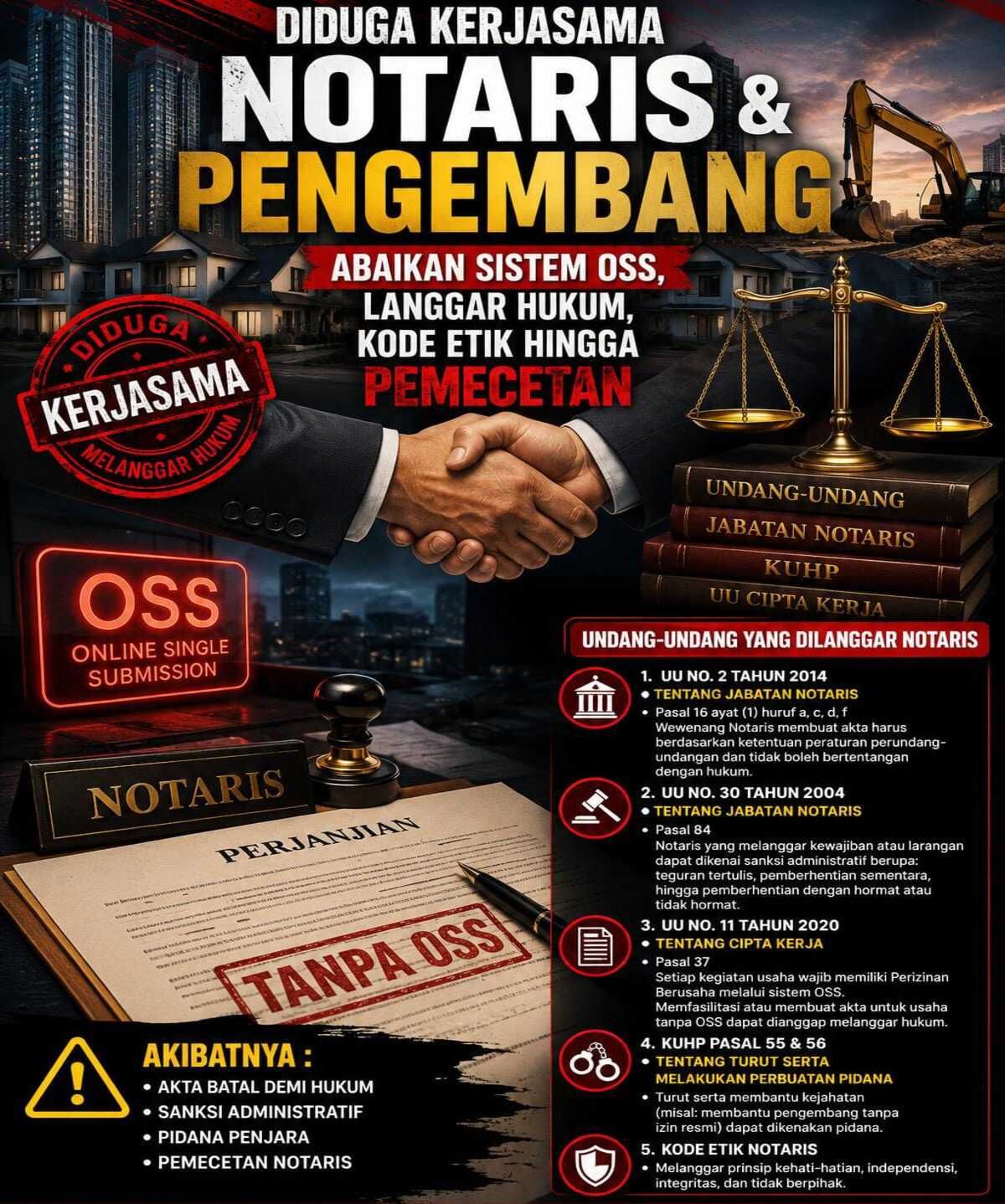 Diduga Kerjasama Notaris & Pengembang Abaikan Sistem OSS, Langgar Hukum, Kode Etik ...