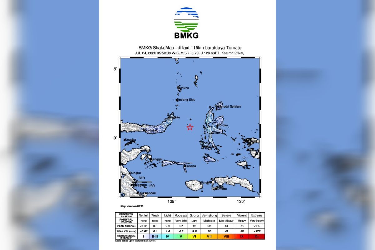 BMKG: M5.8 Ternate Earthquake Caused by Subduction Activity