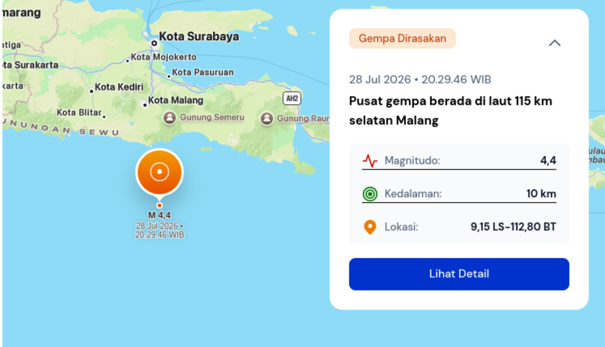 Magnitude 4.4 Earthquake in Malang, BMKG Confirms No Tsunami Potential
