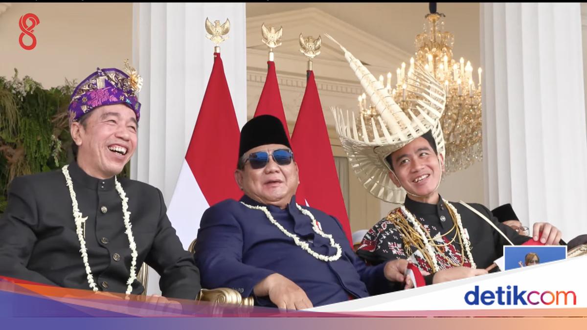 Prabowo Flanked by Jokowi and Gibran While Watching Aircraft Display