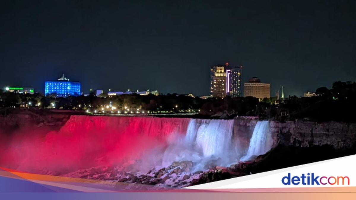 Red and White Illumination at Niagara Falls Marks Indonesia's 81st Independence Day
