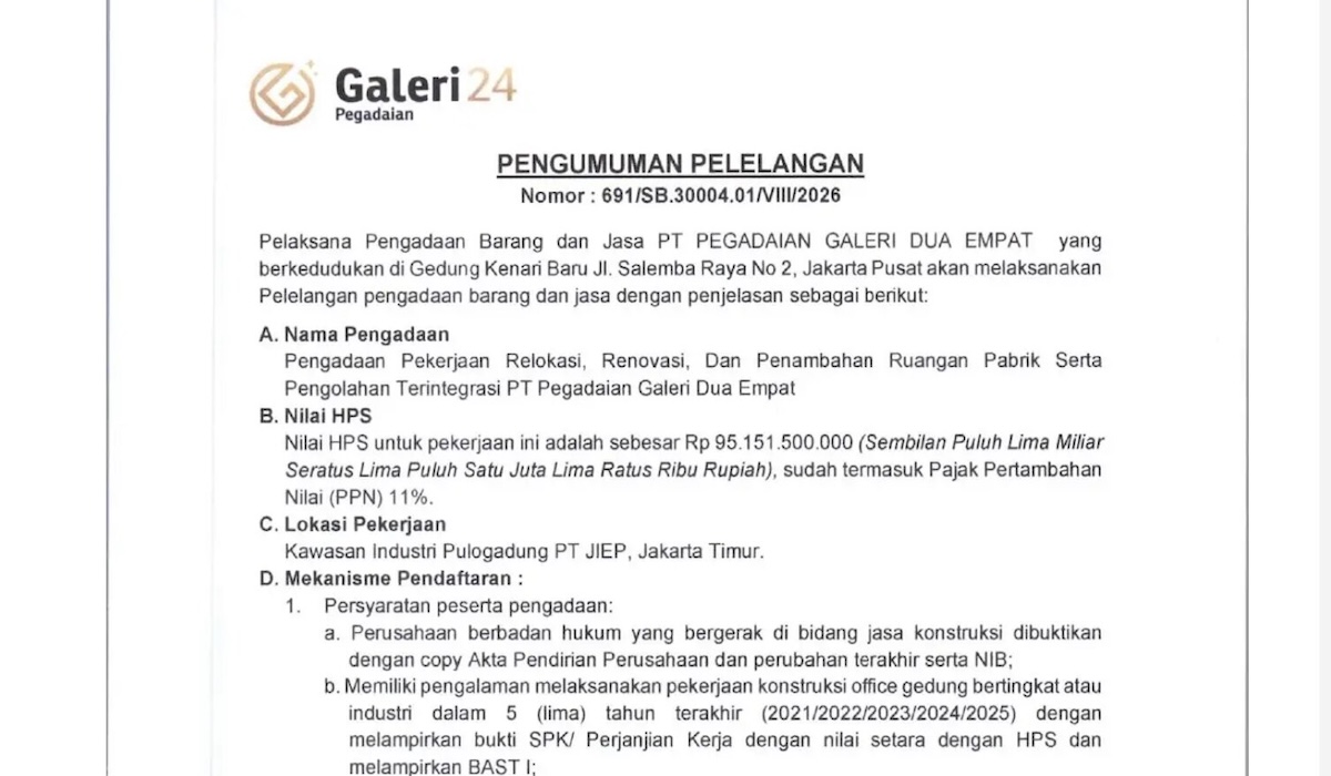 Galeri24 Pegadaian Auction Announcement