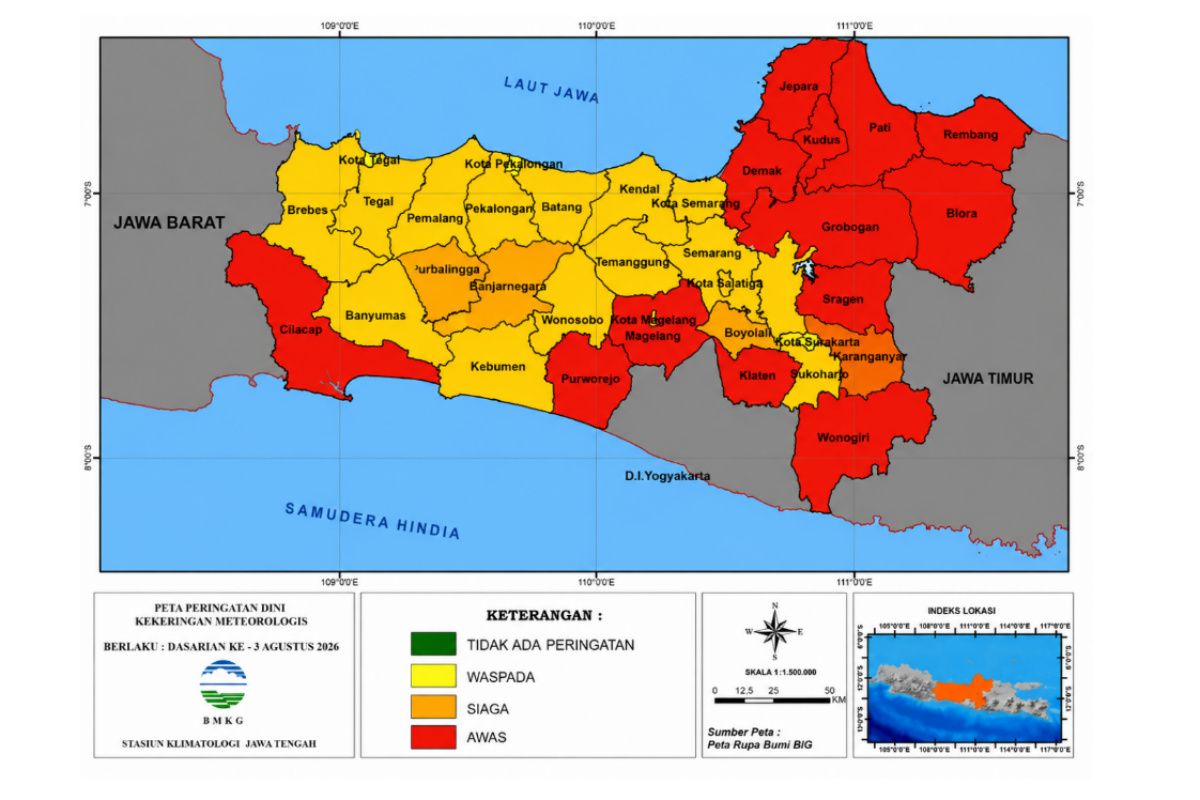 BMKG warns all of Central Java to be on alert for meteorological drought