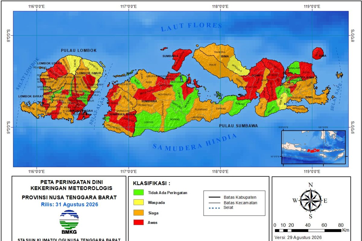 Days Without Rain: BMKG Reports 9 Regions in NTB Under Drought Alert
