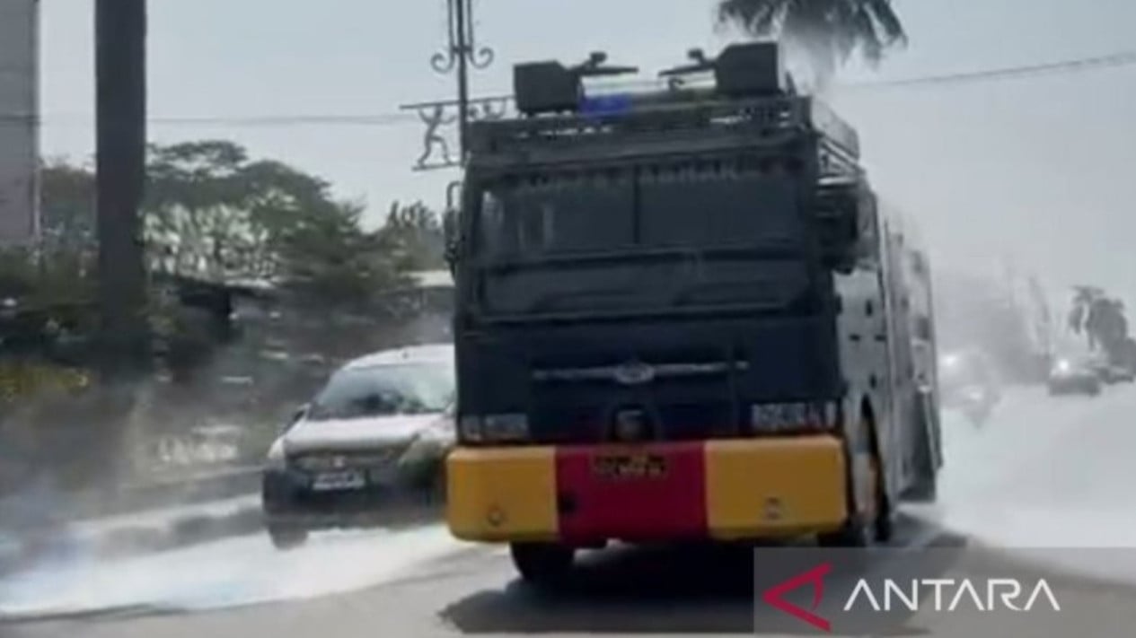 Water Cannon Deployed to Clear Volcanic Ash Deposits on Bogor Roads