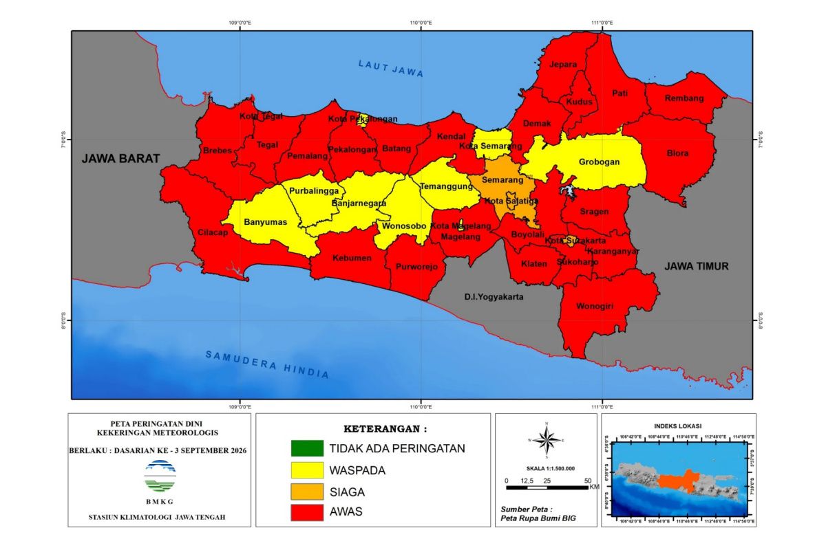 BMKG: Parts of Central Java beginning to transition into seasonal phase