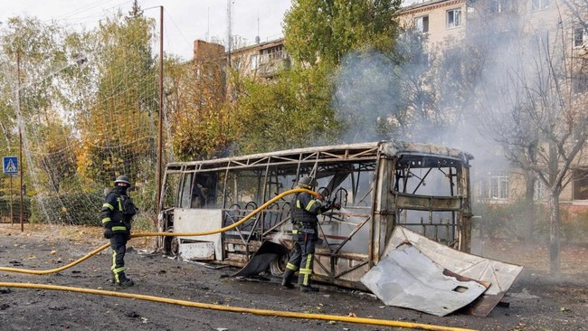Bus Reduced to a Skeleton After Explosion That Killed 30 — Russian Attack?